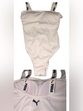 Puma White Ribbed Logo-Strap One-Piece